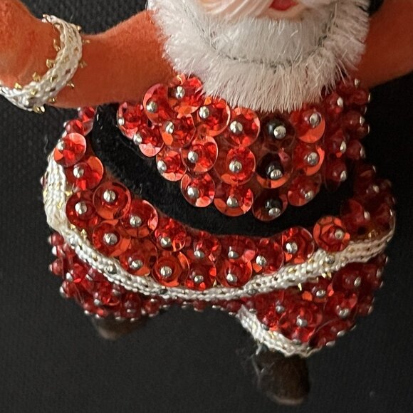 Vtg 1974 Walco Mr & Mrs Santa Claus Sequin Beaded Push Pin Ornaments Flocked MCM - Picture 6 of 16